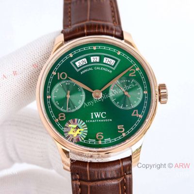 Swiss Grade Copy IWC Schaffhausen Annual Calendar 5035 ZF Factory Rose Gold Green Dial